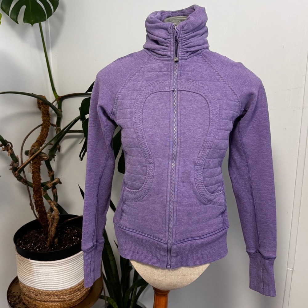Lululemon Scuba Full Zip‎ Hoodie Size 4 Purple Heathered Quilted Activewear